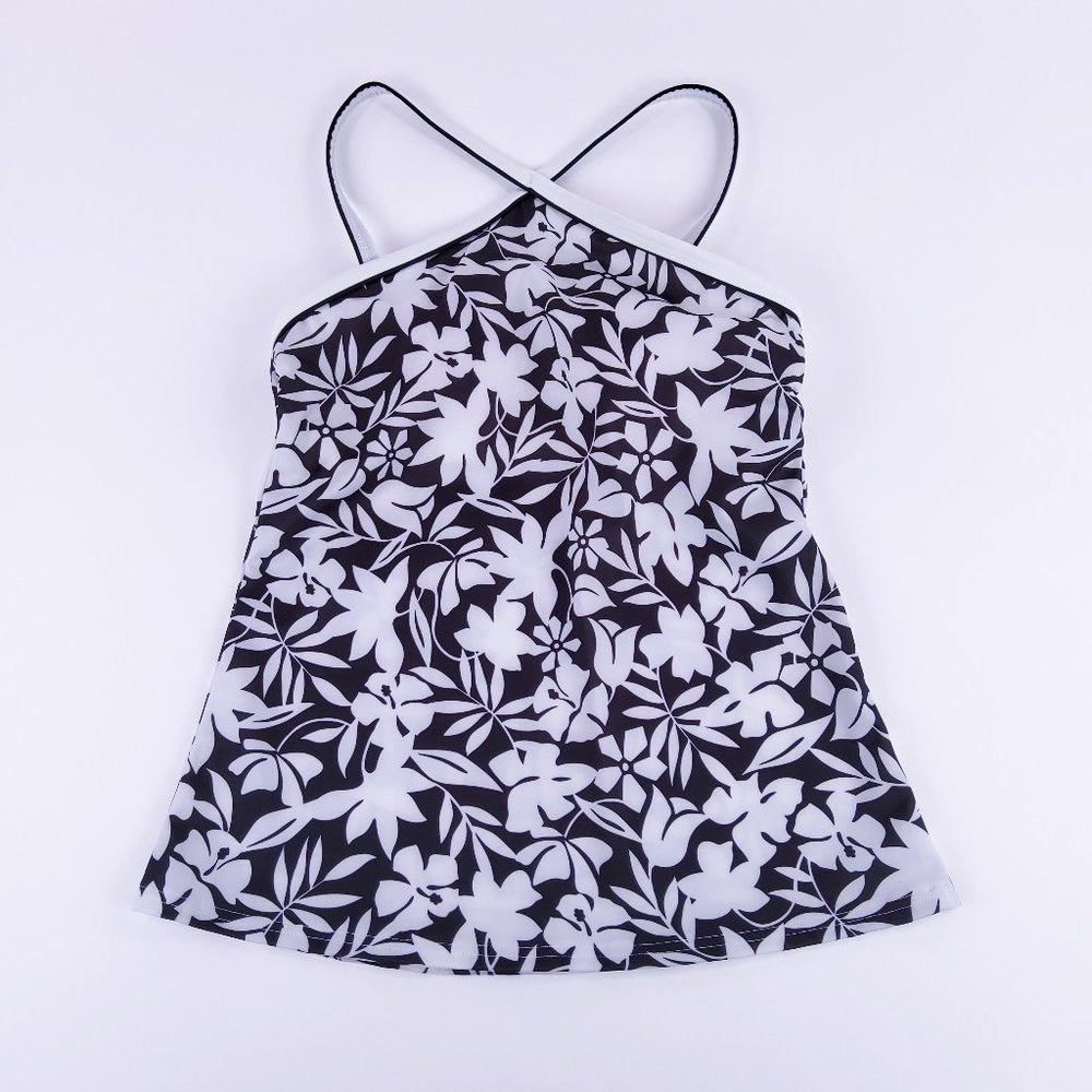New Lands' End Piped High Neck Tankini Havana White Black 523937 Size 2